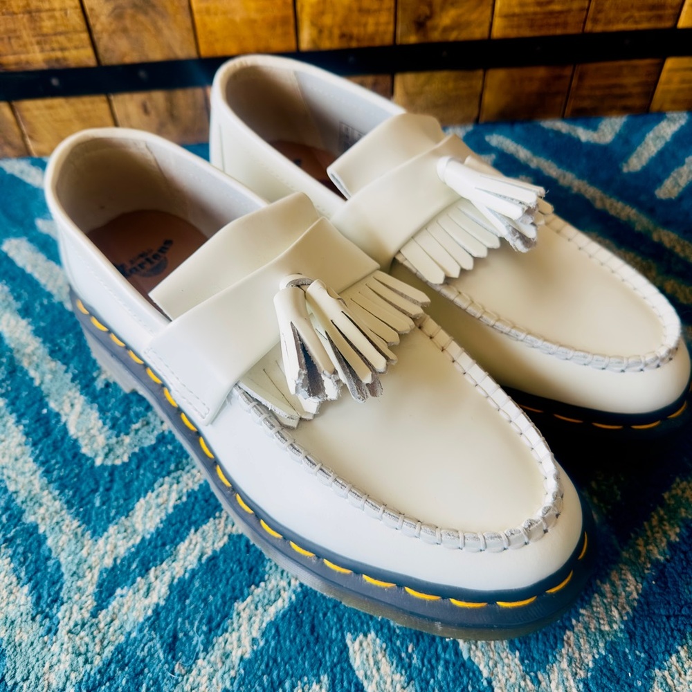 Dr. Martens Adrian Yellow Stitch Leather Loafers- White Size 8 (NWOT)